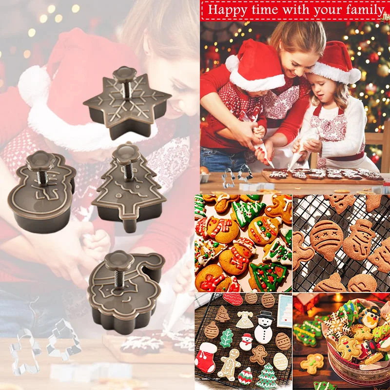 

4Pcs/set Cookie Baking Moulds Diy Cartoon Biscuit Mould Snowman/snowflake/christmas Tree/santa Claus 3D Cookie Tools