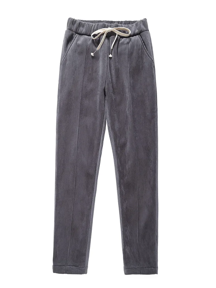

Winter Women Corduroy Wool Straight Sweatpants Elastic Waist Drawstring Casual Pants Loose Workout Trousers Korean Women Joggers