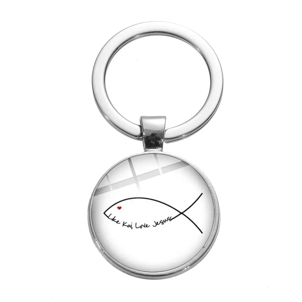 SONGDA рыба с крестом знак Иисуса Брелок-Шарм религиозный Ichthus I Love Jesus Cross Peace glass Photo Dome сувенир-брелок для ключей - Цвет: Style 1