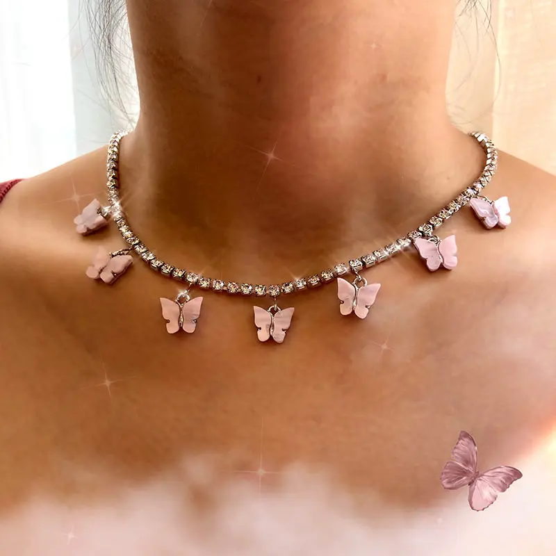 Boho мульти Цвет Акриловые Бабочки теннис цепи колье для женщин