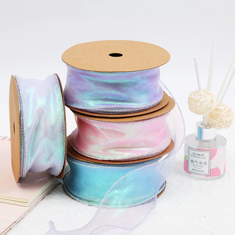 

10 Yard Shiny Silk Decorative Ribbon Chiffon Sheer Organza Fabric For Valentine's Day Wedding Birthday Bouquet Wrapping Decor