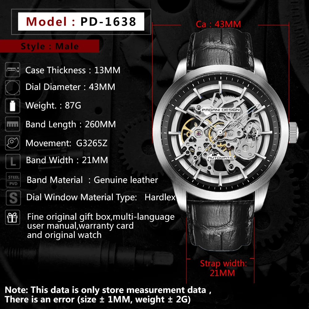 PAGANI DESIGN New Top Men's Wristwatch Hot Sale 2021 Hollow Hollow Leather Automatic Luxury Mechanical Watch Relogio Masculino enlarge