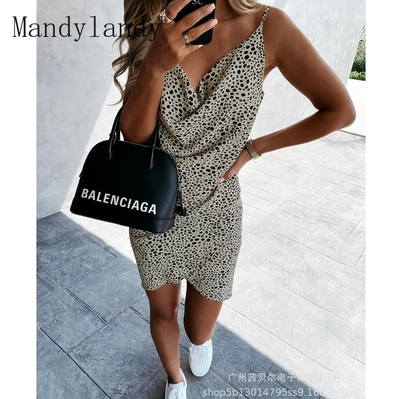 

Летнее платье Mandylandy с V-образным вырезом, открытой спиной, без рукавов, с высокой талией, на бретельках, нестандартное платье, женское повсед...