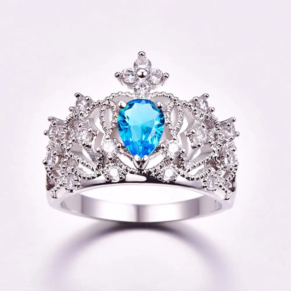 В форме короны Женское кольцо принцессы ювелирные изделия и морской синий