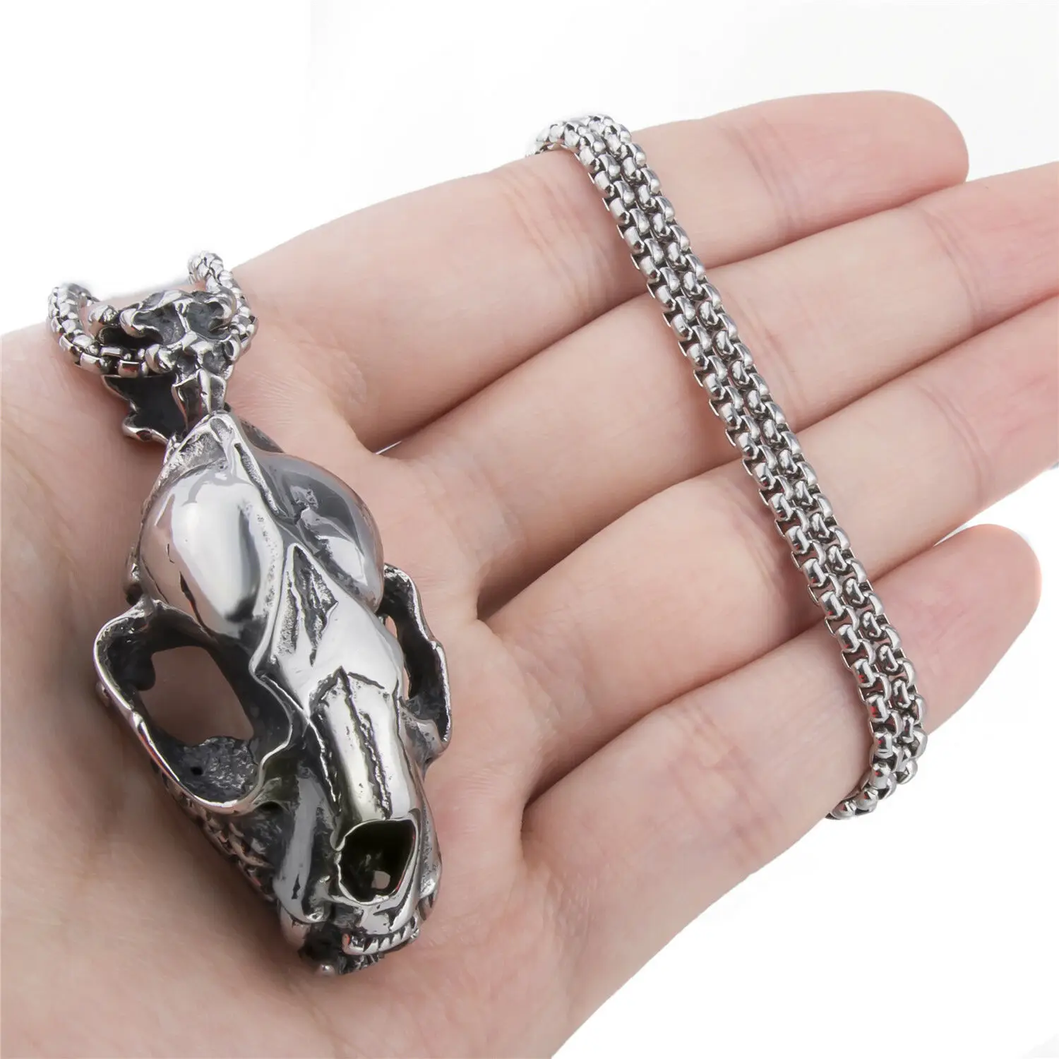 

Men's Heavy 42g Beast Animal Dinosaur Skull Stainless Steel Pendant Necklace Set