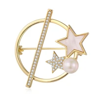 hongye brand new female zircon star brooch pin natural pearl decorative hollow round geometric pin jewelry coatdress brooches