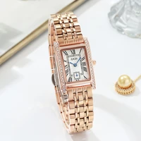 new ladies fashion steel band small square watch luxury diamond studded room gold steel band student watch