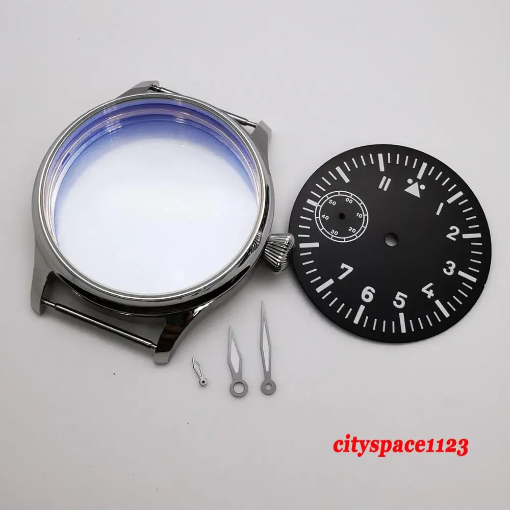 

Fit ETA 6497 st3600 hand winding movement luminous Corgeut 44mm Polished watch case + dial + hands mens watch parts