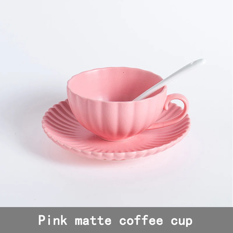 pink color Wourmth Nordic Матовая кофейная чашка и ложки для блюдца Набор бытовой чайной чашки Простой керамический стакан для молока Емкость Европейская посуда - Цвет: pink color