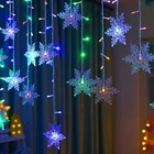 Светодиодная гирлянсветильник-занавеска в виде снежинок, Рождественское украшение, мигающая сказочная лампа-занавеска, светильник аемое уличное праздничное освещение