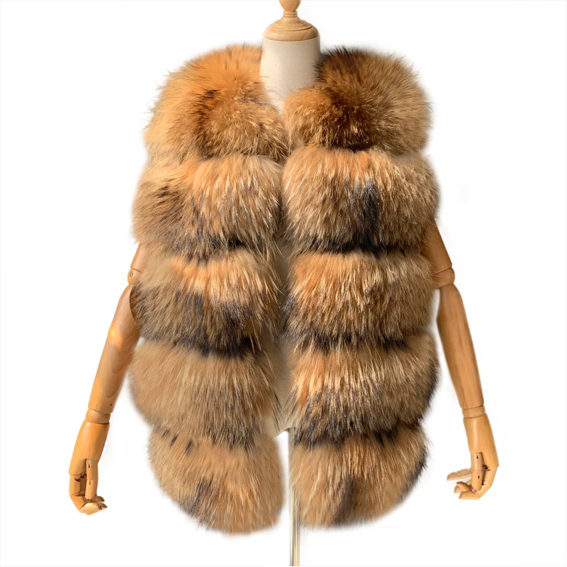 Chaleco de piel auténtica de mapache para mujer, chaleco grueso de piel auténtica para invierno, gran oferta