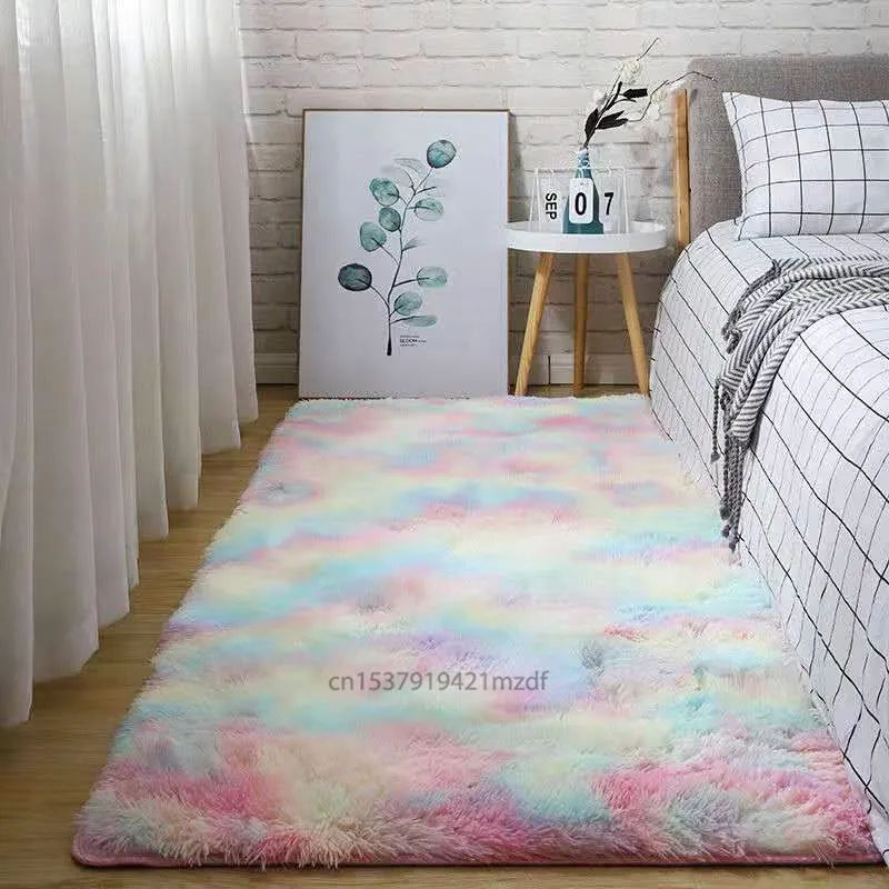 

Nordic Ins Bedroom Small Carpet White Plush Bedside Rug Living Room Thick Mats Suitable For Home Decoration Boy Crawling Carpet