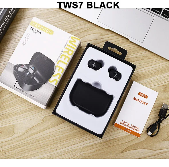 Black MINGGE оригинальные TWS7 Bluetooth 5,0 большой емкости 2500 мАч беспроводные стерео наушники лучше, чем i11 i12 i7S i9s tws i10 tws - Цвет: Black