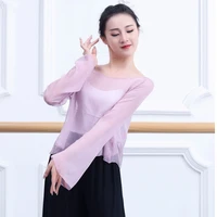 ballet dancing costumes fashion trends women dance stage performance clothing solid color long sleeve gauzy blouse