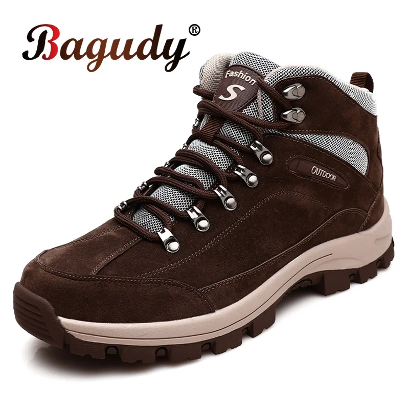 

Зимние мужские ботинки с плюшевой подкладкой; Мужская походная обувь на шнуровке; Нескользящие уличные кроссовки; Повседневные походные ко...