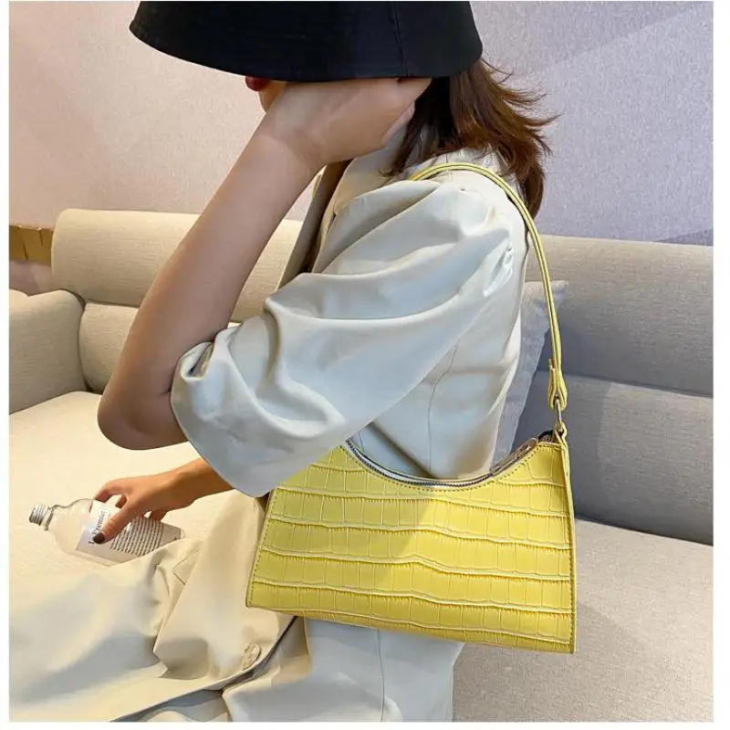 

Women Bag Women Luxury Designer Handbags Stone Pattern Small Armpit Bags 2021 New Summer Shoulder Bags For Women White Yellow