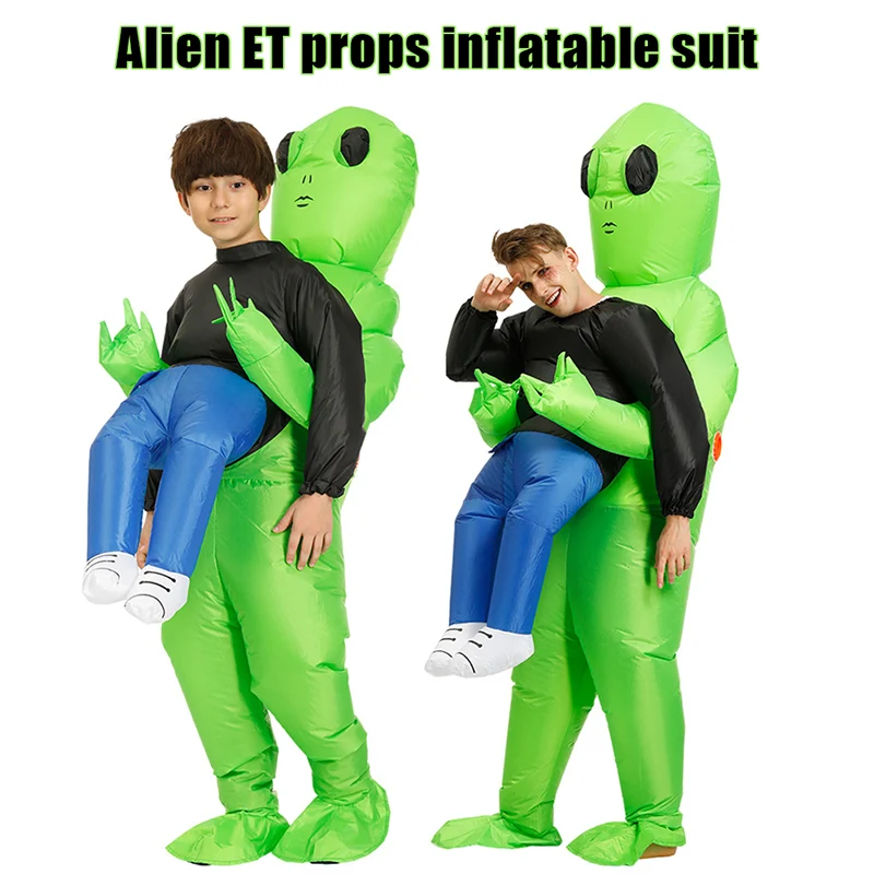 

Green Alien Carrying Human Costume Inflatable Funny Blow Up Suit Cosplay for Party Fancy Dress Unisex Costume Halloween Costume