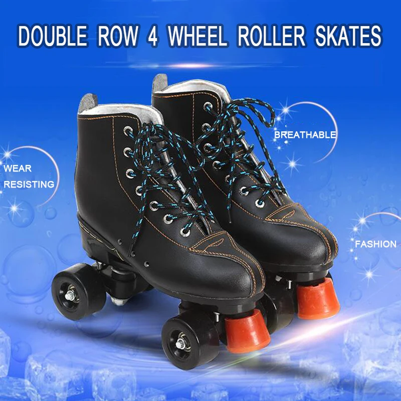 New Style White Adult Men's and Women's White Double Row Skates Roller Skates Flower Style 4-Wheel Flashing Wheel Shoes