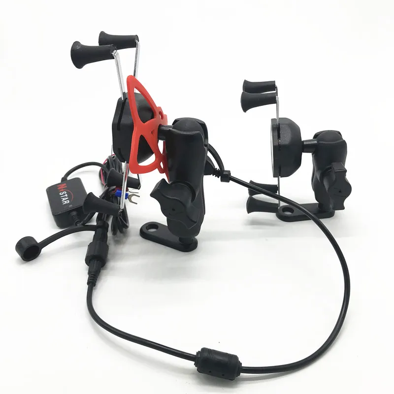 6cm Arm Aluminum Double Socket L Type Motorcycle Base Mount Rearview Mirror Phone Holder USB Chargerfor Gopro Smartphone | Электроника