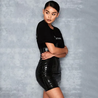 Юбка женская из латекса с высокой талией воротником-стойкой | Женская одежда