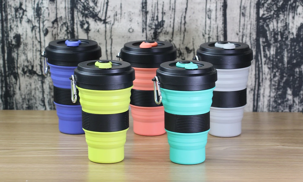 

Travel Silicone Mug 550ml Coffee Cups BPA Free Folding Silica Hiking Mugs Portable Telescopic Drinking Collapsible Leak Proof