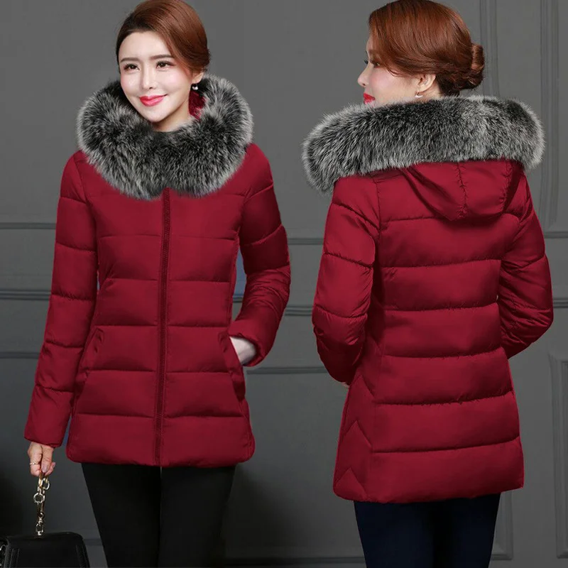 

2021Big Fur Winter Coat Female Jacket New Hooded Parka Warm Winter Jacket Women Wadded Ladies Plus size XL Women's down jacket
