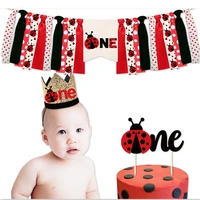 ladybug 1st birthday party decorations highchair banner beetle one cake topper first baby shower happy baby party supplies