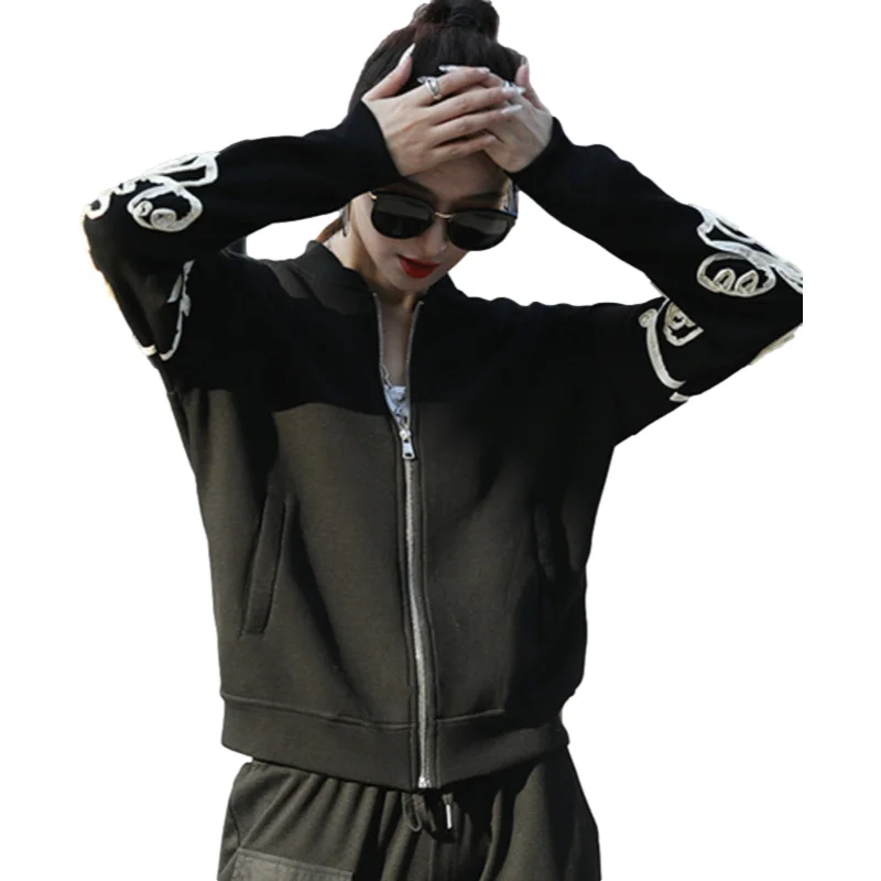 

LIMINDSPCXQQ Autumn Black Printed Zipper Jacket 2021 Women Harajuku Casual Coat Loose Punk Clothing Ladies Vintage Streetwear