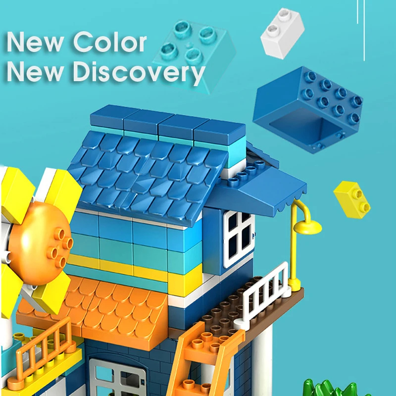 140 Pcs Big Size Building Blocks For Kids Gift Boy Holiday Cottage House Roof Castle DIY Bricks Compatible Duploed | Игрушки и хобби