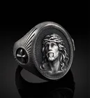 Уникальные овальные кольца с Иисусом на религиозную веру для мужчин, ювелирные изделия для вечерние в западном стиле, мужские аксессуары для рук, Размер 7-12