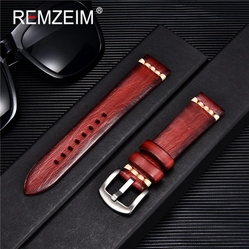 

Leather Watch Band Strap 18mm 20mm 22mm 24mm Red Brown Green Leather Watch Straps Soft Handmade Wrist bands For Watch