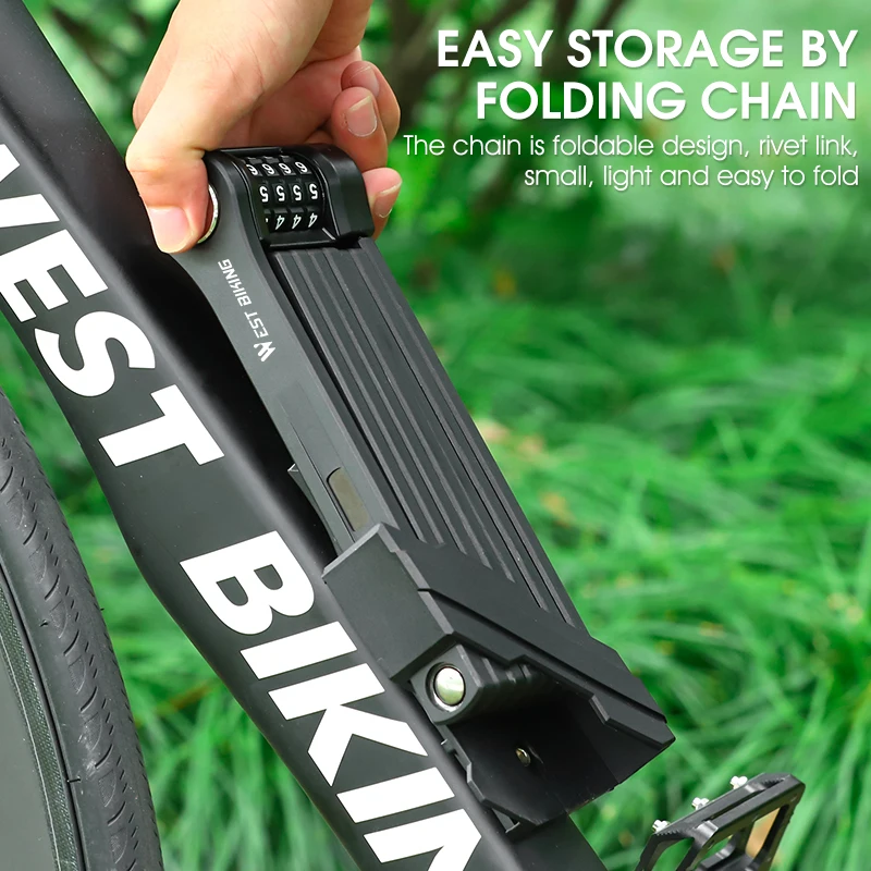 WEST BIKING Foldable Bike Lock MTB Road Bicycle Password Cycling High Security Anti-Theft Chain for Scooter Motorcycle | Спорт и