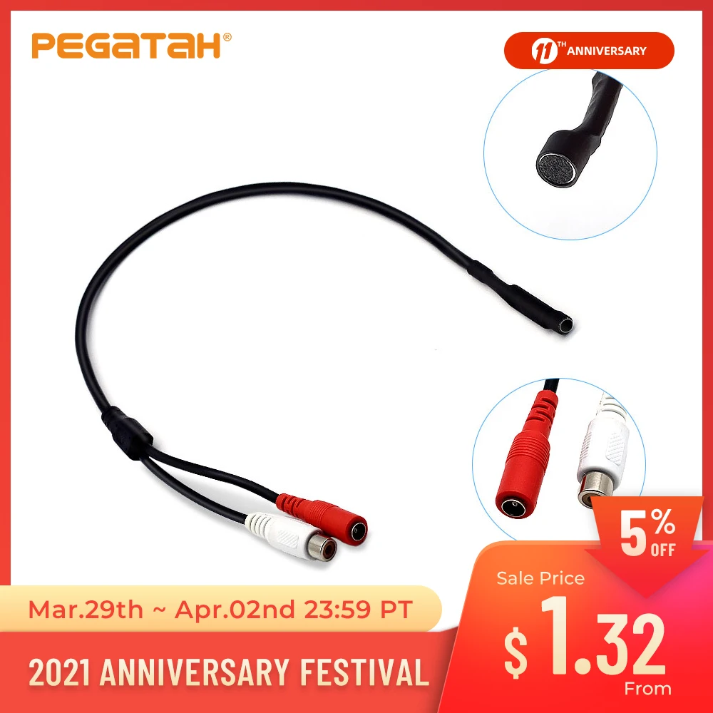 

DC 6-14V Sound Monitor Audio Pickup Mini Pickup Audio Microphone RCA Power Cable for Cctv Security Camera DVR Video Surveillance