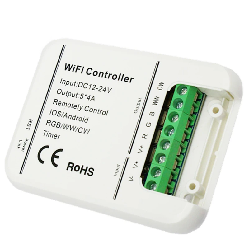 new 4A x 5Channels wifi controller DC12-24V RGB/RGBWW/CW led strip timer mode Music controller IOS Android smart APP link