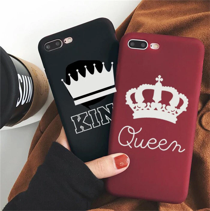 Для iPhone 6 6s 7 8 Plus X чехол для телефона с мультяшным буквенным принтом KING QUEEN Crown
