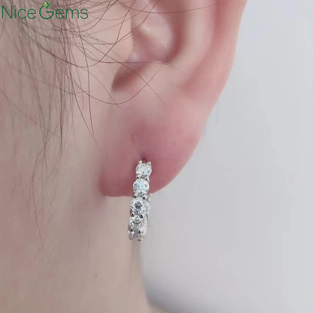 Серьги-кольца NiceGems женские с муассанитом цвет DF 3 мм 1 8 CTW | Украшения и аксессуары
