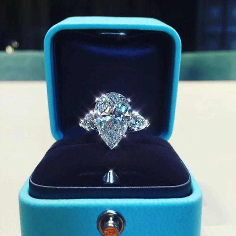 

Classic Crystal Water Drop CZ Rings Women Proposal Engagement Ring Exquisite Wedding Anniversary Party Jewelry