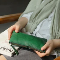 simple casual high quality natural real leather ladies long clutch daily outdoor mobile phone coin pocket storage wallet female