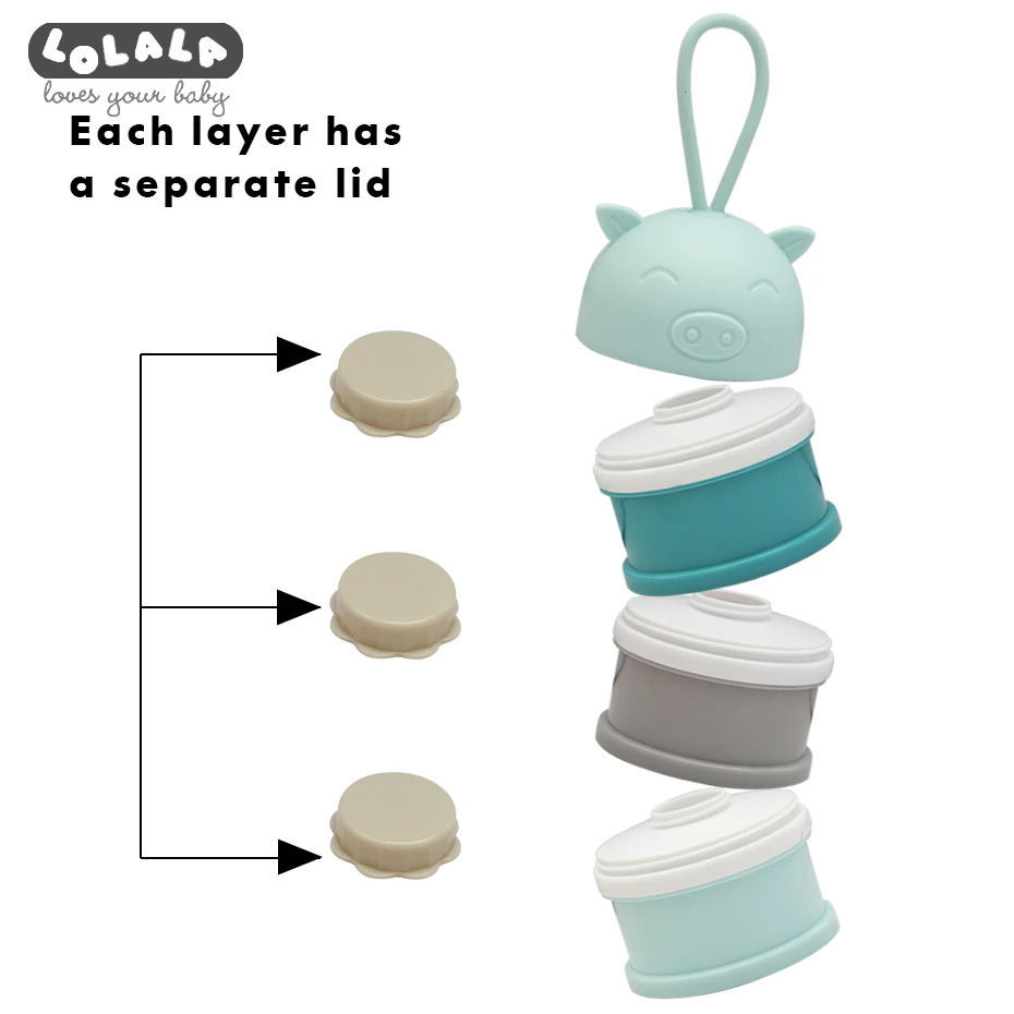 3-layer Portable Baby Food Storage Box Cartoon Pig Grain Milk Powder Heart-shaped Dinosaur Water Towel | Мать и ребенок