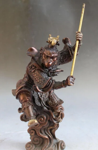 10 &quotКитайский Бронзовый свинка стенд солнце Wukong Обезьяна Король Будда золотой