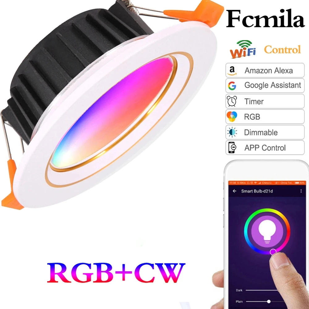 Цветная (RGB + CW WI FI умный светодиодный вниз светильник затемнения прожектор 220V/110V