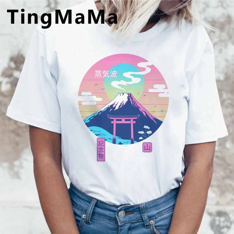 Женская футболка в японском стиле с героями мультфильмов The Great Wave Харадзюку хип