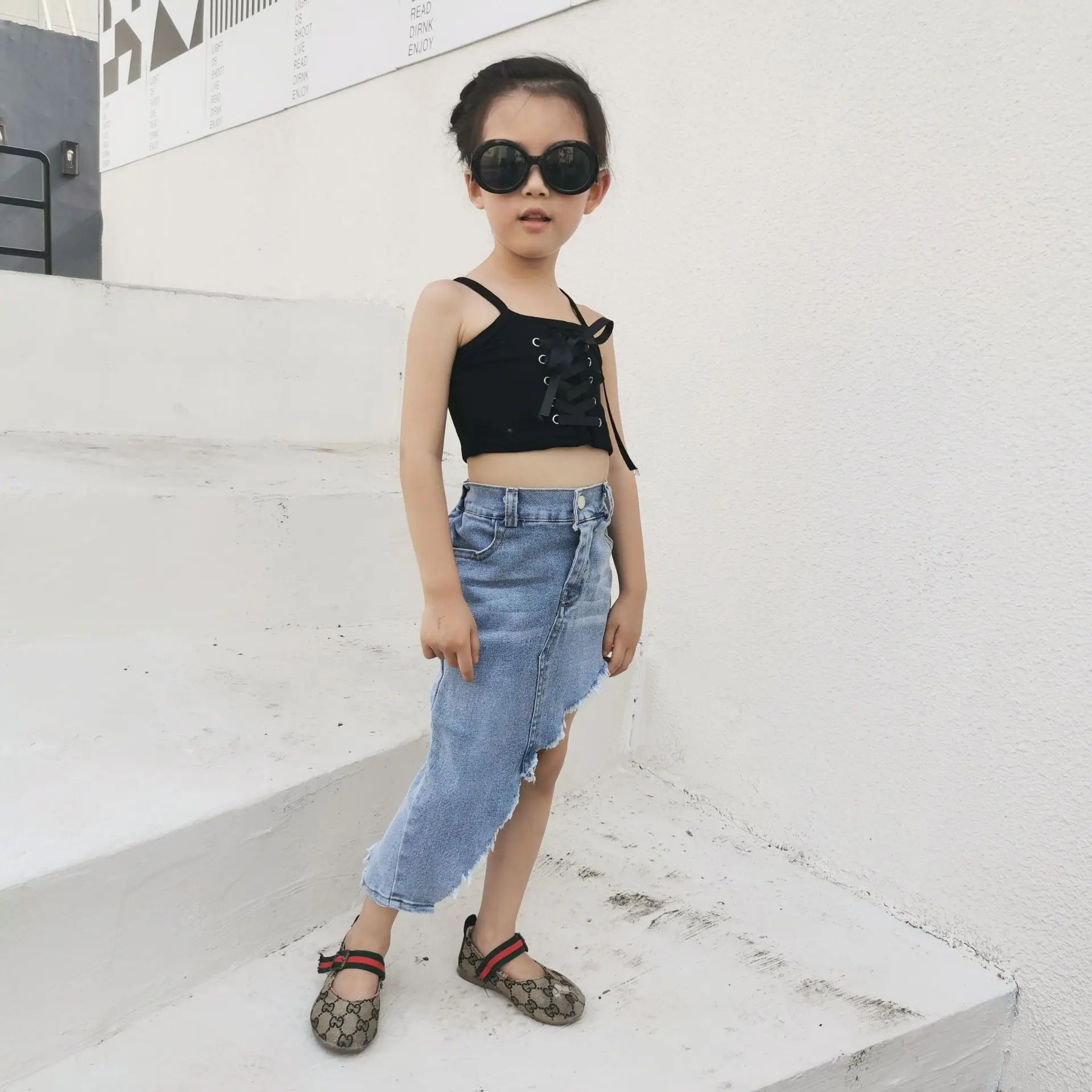 blue jeans skirt baby girls toddler kids clothes fashion irregular ripped mini skirts tassel distressed denim 3 to12 yrs | Детская