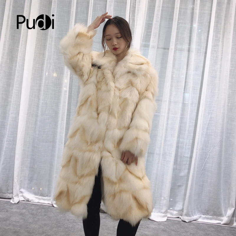 Pudi TX223906 Женская Классическая теплая зимняя натуральным лисьим мехом куртка, пальто Модные женские натуральная меховая шуба, верхняя одежда