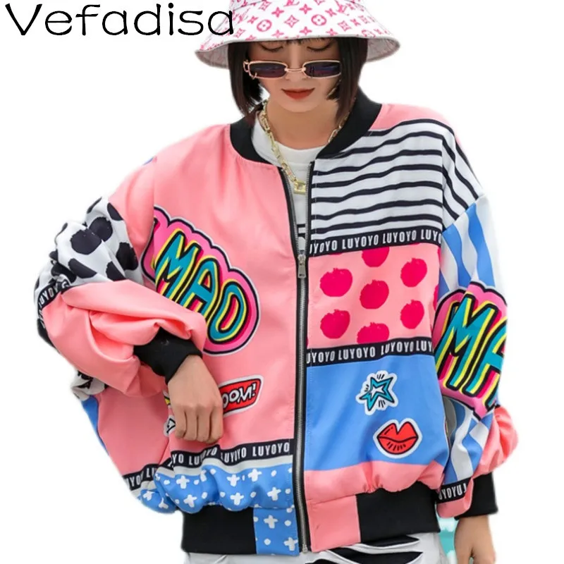 

Vefadisa Pink Stitching Color Women Coat 2021 Spring Patchwork Cardigan Coat O-Neck Batwing Sleeve Female Coat Loose QYF5240