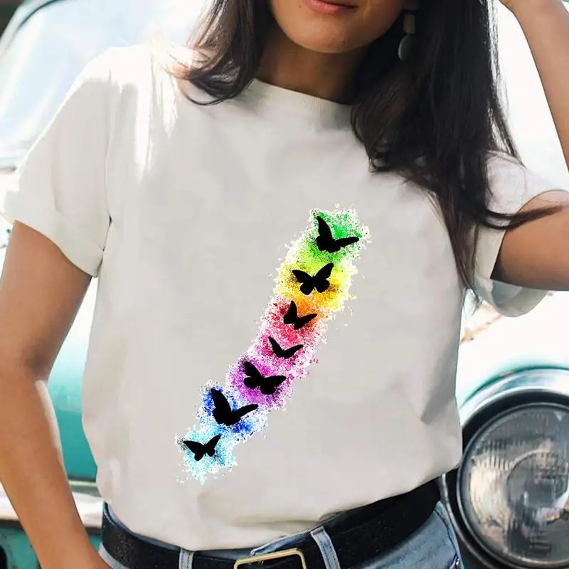 

Women T-shirts Butterfly Lovely Cute Ladies O-neck Short Sleeve Cartoon T Top Shirt Print Female Graphic Fashion Tee T-Shirt