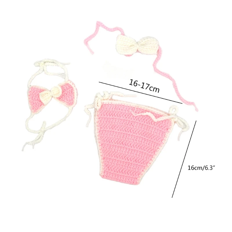 

3 Pcs Newborn Photography Props Outfits Baby Girl Crochet Headband Shorts Bikini Set Infant Beach Photo Shooting Costume H055