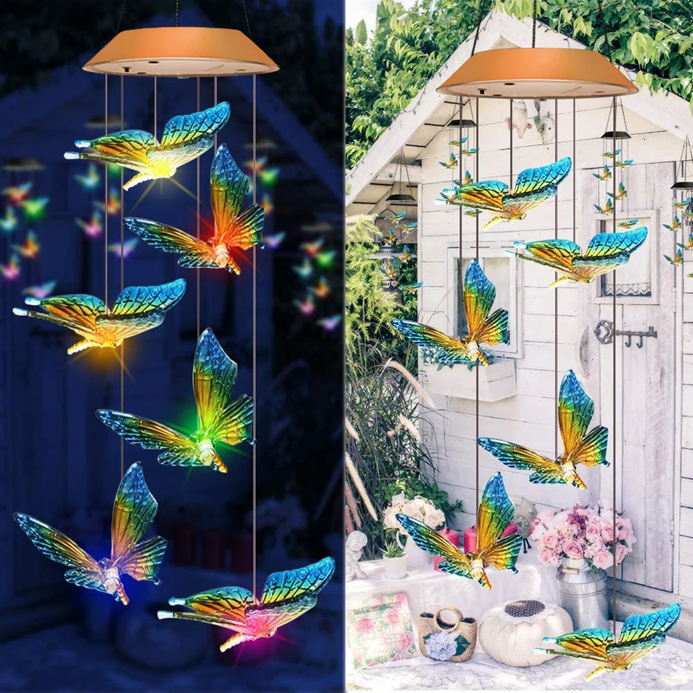

Halloween LED Solar Power Wind Chime Colorful Hummingbird Butterfly Angel Love Hanging Light Home Balcony Terrace Garden Decor