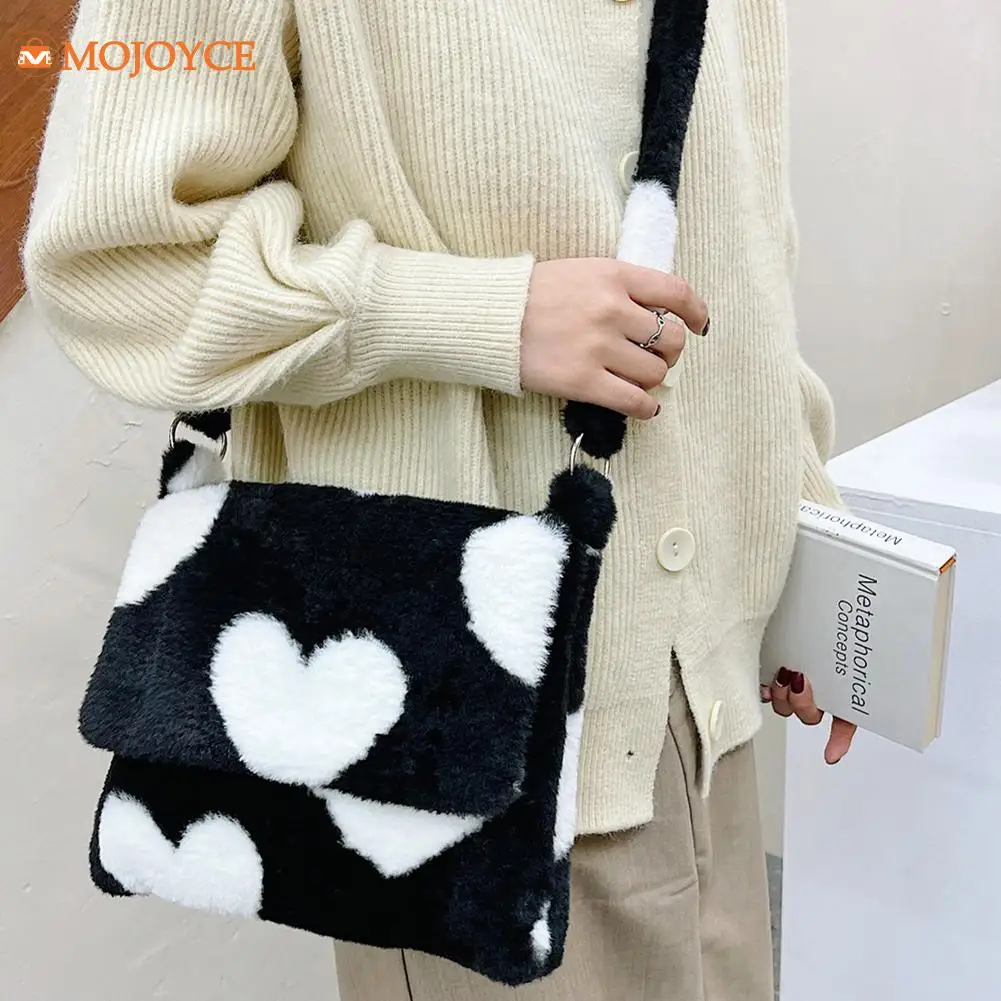 

Female Soft Plush Shoulder Bags Fur Flower Pattern Leopard Bags Warm Fluffy Handbag Large Capacity Crossbody Bag Shopping Totes