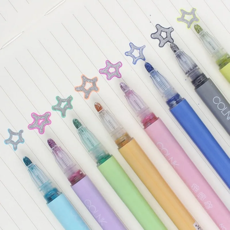 

8 Double-line Contour Pens Students Draw Outline Pen With Hand Ledger 8 Color Set of Fluorescent Two-Color Marker